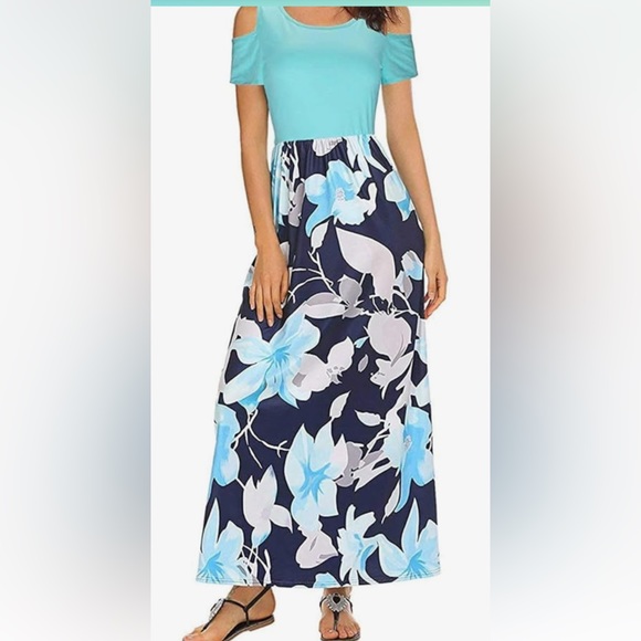 Stylewood short sleeve, cold shoulder floral maxi dress w/ pockets size XX large - Picture 3 of 16